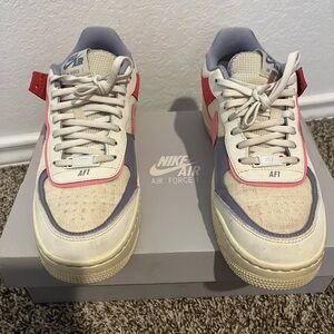 Nike Air Force 1 Kids Sneakers - Cream, Red, and Gray